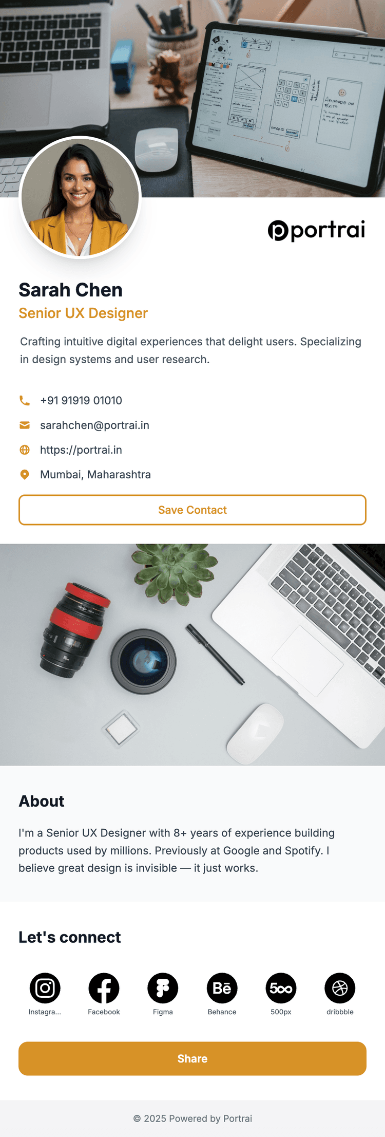 Digital business card preview